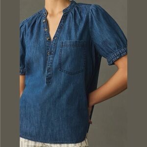Pilcro/Anthropologie Aly Puff Sleeve Blouse-Chambray Edition Size SP. NWT